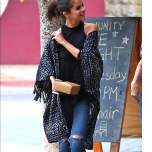 Free People black fringe kimono/sweater M/L